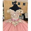 Quinceanera sukienki księżniczka różowe kwiaty 3D kochanie Księżniczka seksowna suknia balowa z tiulą plus size słodka 16 debiutanta przyjęcie urodzinowe vestidos de 15 anos 55