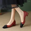 Scarpe eleganti Mary Jane da donna con cuciture nere e rosse Morbida pelle di pecora Tomaia con tacco basso Calzature eleganti ed eleganti