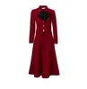 Work Dresses Skirt And Top Set 2023 Fall Winter Women's Turn Down Bow Long Sleeved Single Breasted Short Jacket A-Line Midi Suits Red