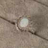 Cluster Ringe Weiblicher Kleiner Weißer Feueropal Ring Echt 925 Sterling Silber Verlobungskristall Oval Hochzeit Für Frauen