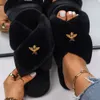 GAI Fluffy Women Faux Fur Slides Indoor Slippers Female Flip Flops Plush Sandals Flat Open Toe Designer Shoes 230314