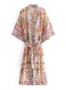 Casual jurken boho dames pauw print vleermuis mouw strand Boheemian kimono robe dames v nek tassel zomer happie bikini cover-ups w0315