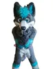 Trajes de mascote de Halloween longos puros husky cão raposa fursuit macho, mascote de cabeça luvas de cauda de cauda de traje de traje de pele ao ar livre adulto