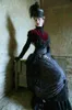 2023 Vintage Victorian Bustle Evening Dresses Black Burgundy Velvet And Lace Long Sleeve Retro Gothic Masquerade Dress 2023 Woman Prom Gowns