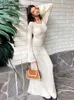 Casual Dresses Beach Dress Women Sexy BodyCon Summer Long Sleeve Backless Party Female Maxi Dresses 2022 Ladies Hollow Out Knit Holiday Clothes W0315