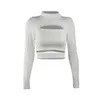 Women's T Shirts 2023 T-shirtSolid Color Skinny Casual Top Sexy Hollow Knit Sweater Women Party Navel Slim Ribbed Summer Lady Shirt