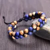 Strand Natural Stone Jewelry 6mm Lapis Lazuli och Picture Jasper Manliga armband flätat dubbelskikt justerbart för män