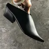 Slippers zomer muildieren schoenen mode slip op lage wiggen sandalen vrouwen sexy slingback cover puntige teen echt leer