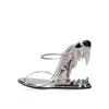 Designer Slippers Women Fangs Profiled High-heels Open-toe Sandals Metal Electroplating Style Shoes