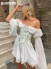 Casual Dresses Iamsure Beach Style Vintage Chiffon Dress with Corset Bandage Hollow Out Bustier Prairie Chic Flare Sleeve Dresses 2 Pieces Set W0315