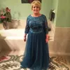 Moeder van de bruid jurken plus size kanten appliques illusie lange mouw een lijn bruiloft gastenfeestjurken formele prom -jurk