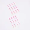 False Nails 24pcs/Set French Cute Polka Pot Pattern Coffin Fake Long Mixed Pink Full Ballerina Nail Decoration Art Tips