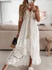 Casual Dresses Boho Dress Women Summer Maxi Dress Lady Off Shoulder Holiday Lace V Neck Spaghetti Strap Sundress White Dress Vestidos de Mujer W0315