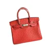 Style Platinum Sac Designer Cuir de vachette Femme Motif Autruche Grand Rouge Portable Une Épaule Bandoulière Mariage