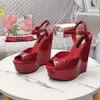 The New Wedge platform High Heel Sandals Women Wedge platform Sandals Summer Ladies Runway Party Dress Shoes 15.5CM Sandals patentleather 35-42 size