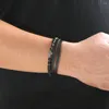 Bracciale rigido con croce da uomo in pietra naturale esplosiva in acciaio inossidabile con occhio di tigre