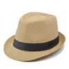 Fashion unisex stråhatt band curling brim jazz fedora hatt panama gangster mössa utomhus