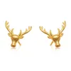 Stud Earrings 24K Yellow Gold 999 Deer 3D Animal