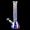 12 '' Bunte Shisha Bong Bubbler Straight Tube mit Downstem Perc Rainbow Glass Wasserpfeife 14 mm Joint Bowl Iridescent Dab Rigs zum Rauchen