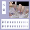 Valse nagels 24 -stcs/set Pretty Crystal Butterfly Purple Gradient Wedding Bride Floral Fake Artificial Nail Decal Art Tips