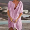 Casual Dresses New Women's Cover-ups Cotton Beach Shirt Summer Tops Casual Midi Dresses Fashion Solid Loose Tunics Female Swimwear W0315