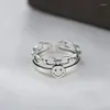 Cluster Ringe Trendy Designer Statement Gesichts Doppelschicht Qualitätsring für Frauen Echt 925 Sterling Silber Resizable Lady