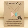 2pcs /set Best Friend Pink Butterfly Pendant Woman Necklace Designer Jewelry South Alloy Silver Gold Plated Chain Girls Necklaces Choker Friendship with Card Gift