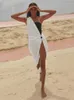 Robes décontractées évider femmes robe de plage midi blanc une épaule sans manches 2022 été Y2K robes sexy moulante fête discothèque W0315