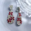 Värdefull 100% verklig 925 Sterling Silver Dangle Earring Ruby Diamond Jewelry Engagement Wedding Drop Earrings for Women Bridal