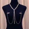 Festlig mångsidig bröstplå Nattklubb Nippel Patch Accessories Neck och bröstkedja Sexig Super Shiny Full Blue Diamond Breast Chain Body Chains