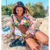 Szyf -stroje kąpielowe damskie długie rękawy w wysokim talii kostium kąpielowy 2023 Push Up Beach Zwiedź Letni styl kąpielowy Tropical