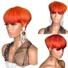 Perucas de cabelo humano curto laranja com franja brasileira remy pixie cortado para mulheres negras cabelos retos Borgonha Brown ombre sem glútera peruca de renda cheia
