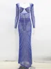 Vrouwen desiger Party Dress Mesh Patchwork Rhinestone Maxi -jurken Sparke Long Sleeve Crystal Maxi -jurken Speciale gelegenheid Outfits
