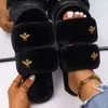 GAI Fluffy Women Faux Fur Slides Indoor Slippers Female Flip Flops Plush Sandals Flat Open Toe Designer Shoes 230314