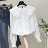 Women's Blouses Shirt Chic Peter Pan Collar Shirts Korean Style Trendy Girl Cute Sweet Ruffles Lolita Lace Blouse Kawaii Lovely Daily Streetwear 230314