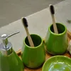 Badtillbehör Set Multicolor Bright Ceramic Badrum med bambu träbricka 5 st 6 st kit tandborste hållare hem dekortion