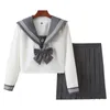 Clothing Sets Japanese School Girl Uniform Sailor Suit Set Embroidered Grey Sanben Pleated Skirt Jk And WhiteClothing