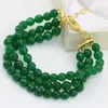 Strand Vintage Exquisite Green Natural Stone Chalcedony Jades Geared 6mm 3 Ряд браслетов роскошные застежки из ювелирных изделий 7,5 дюйма B2790