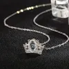 Pendant Necklaces S925 Sterling Silver Crown Pendant Necklace Full of Diamonds Woman's Personality Smart Romantic Queen Ins Jewelry GiftL230315