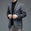 Men's Suits England Style Men Cashmere Blazers Gray Brown Navy Blue Black Notched Collar Single Breasted Suit Sheep Wool Jacket Outfits 2023