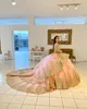Rose Gold Ball Gown Quinceanera Dresses Lace Appliqued Sweet 16 Dress Beaded Girls Pageant Gowns vestidos de 15