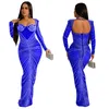 Abito da donna Desiger Party Dress Mesh Patchwork Strass Abiti maxi Sparke Abiti lunghi in cristallo a maniche lunghe Abiti per occasioni speciali