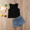 Clothing Sets Sunflower Toddler Baby Girl Clothes Set Sleeveless letter Vest Tank Top Denim Short Pants Summer Outfits Set Children Clothes