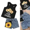 Clothing Sets Sunflower Toddler Baby Girl Clothes Set Sleeveless letter Vest Tank Top Denim Short Pants Summer Outfits Set Children Clothes