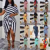 2023 Summer Women Dresses New Style Sexy Printed Short Sleeve Diagonal Collar Irregular Dress