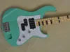 4 Strings Light Green Electric Bass Guitar with White Pearl Pickguard Maple Fingerboard Can be customized