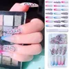 Falska naglar 24st nageltips Tryck på Silver Glitter Full Cover Leopard Fake Ballerina French Long Long