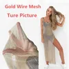 Vestidos casuales Mujeres Sexy Mesh Beach Dress Sheer Long Cover Up Knitted Glitter Túnica Mujer Traje de baño dorado Bikini Sarong Traje de baño Sling Dress W0315