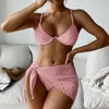 Womens Bikini set staal Mode Drie stukken Zwart Badmode Bikeni IN Voorraad Badpak Bandage Sexy Badpakken pad Hot selling DE34