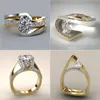 Wedding Rings Unique Style Small Crystal Zircon Stone Ring Luxury Fashion Gold Color Jewelry Silver Promise Engagement For WomenWedding